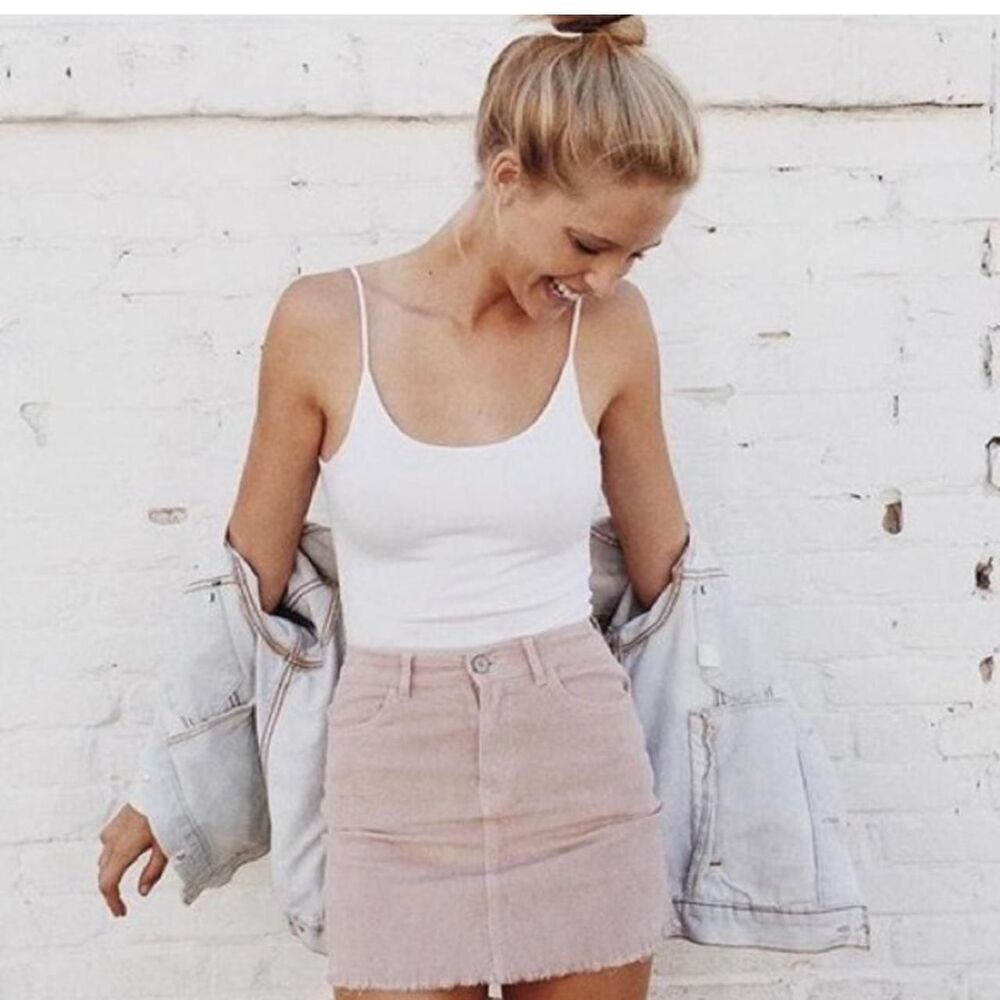 John Galt Brandy Melville Pink Corduroy Mini Skirt One Size Raw Hem Y2K
